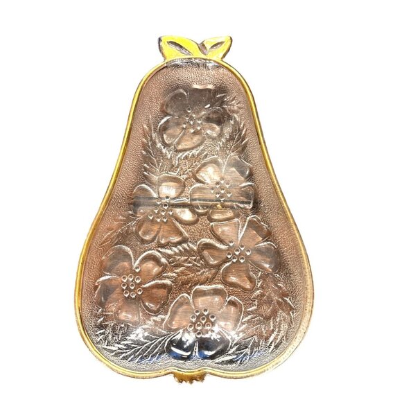 Vintage Hazel Atlas Glass Pear Shaped Candy/Nut Dish With Gold Rim 8" L 5" W 1" - Picture 3 of 5